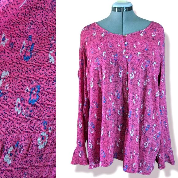 Women's Motherhood Maternity Bell Sleeve Floral Sheer Blouse, XL - Picture 1 of 8